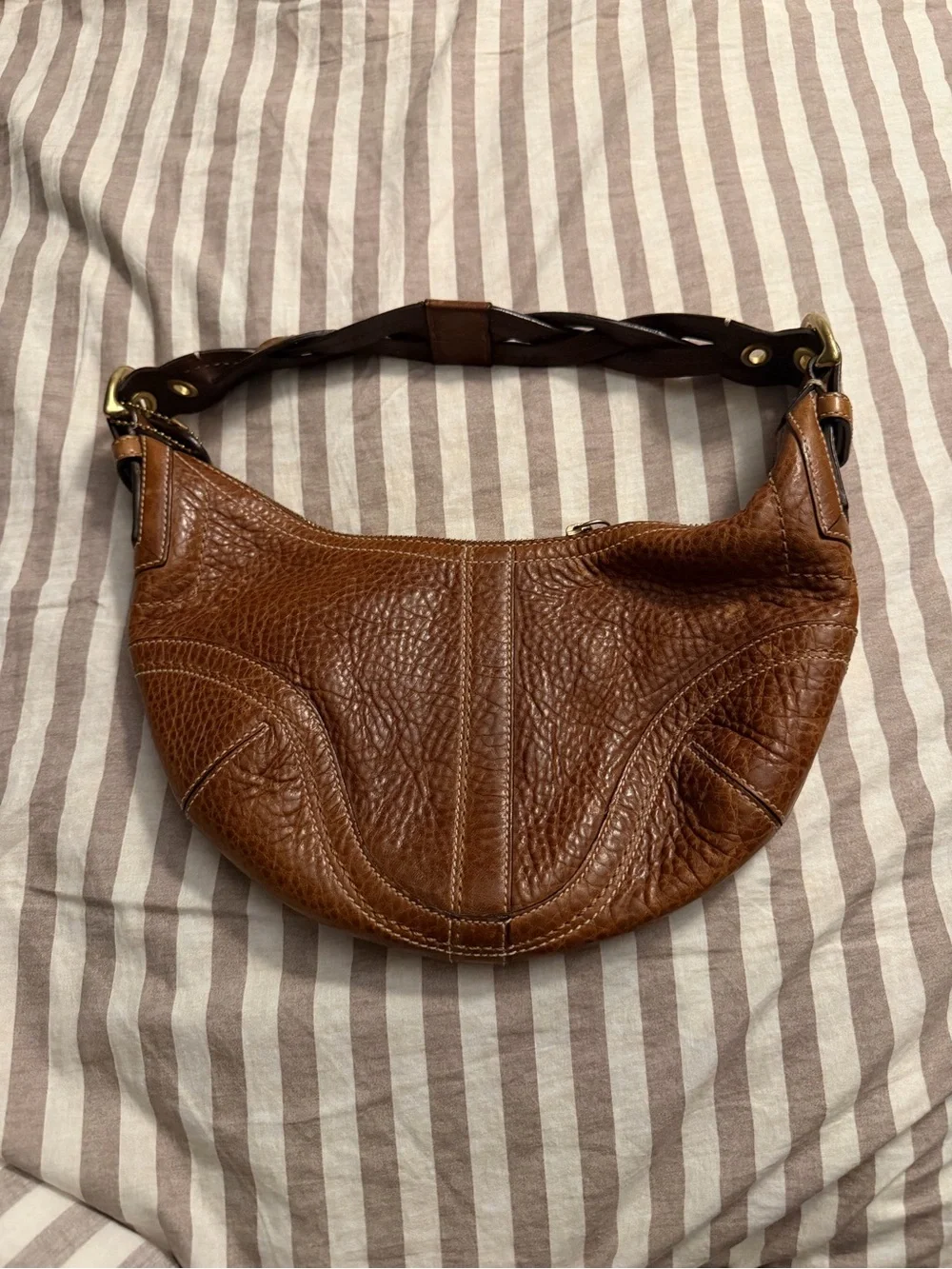 Coach Brown Textured Leather Hobo Bag